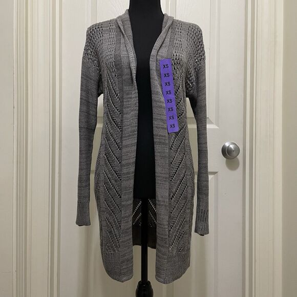 NWT Leo & Nicole Open Front Loose Knit Cardigan Lightweight Gray Women's X-Small - Picture 2 of 10